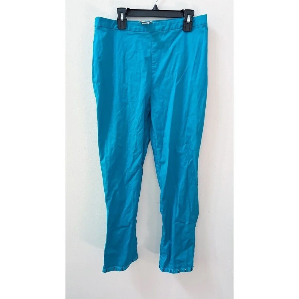Vintage 90s/2000s Womens Teal Blue Sequin Beaded Capri Pants Lightweight Sz 6